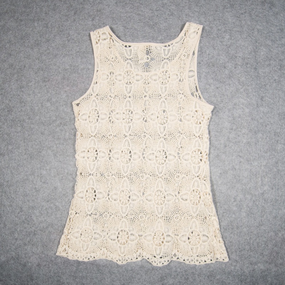 Cottagecore Floral Crochet Lace Sleeveless Top Kenar Sz S